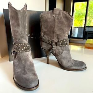 Barney’s New York Studded Suede High Heel Bootie